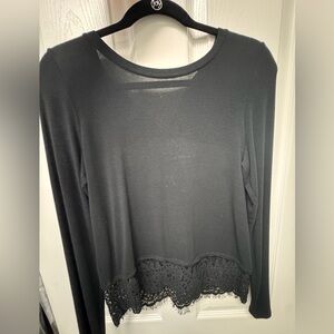 Generation Love Black Long Sleeve Top with Lace Hem